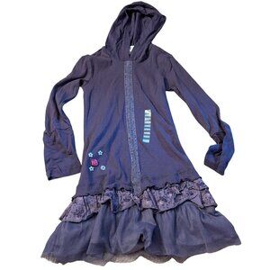 Naartjie Kids Purple Hooded Long-Sleeve Ruffle Dress 7 Years NWT